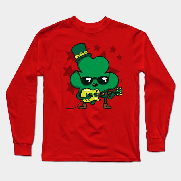 Saint Patrick's Day Cute Kawaii Rocker Guitarist Shamrock Long Sleeve T-Shirt by BoggsNicolas